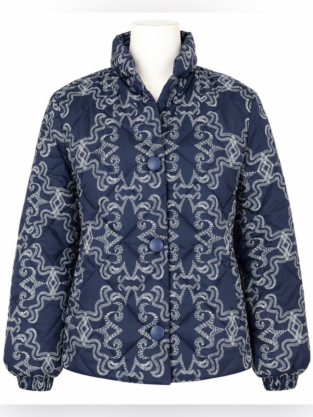 Hutch Navy Quilted Jacket Navy Blue & Ivory Print NWT XXS/XS Oversized $260 MSRP